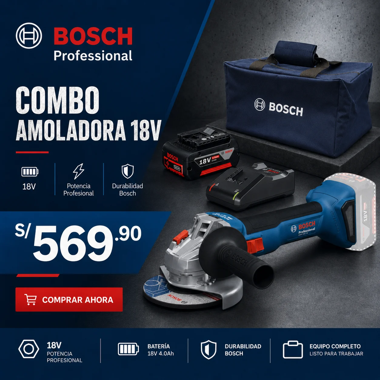 Combo Bosch Amoladora 18V